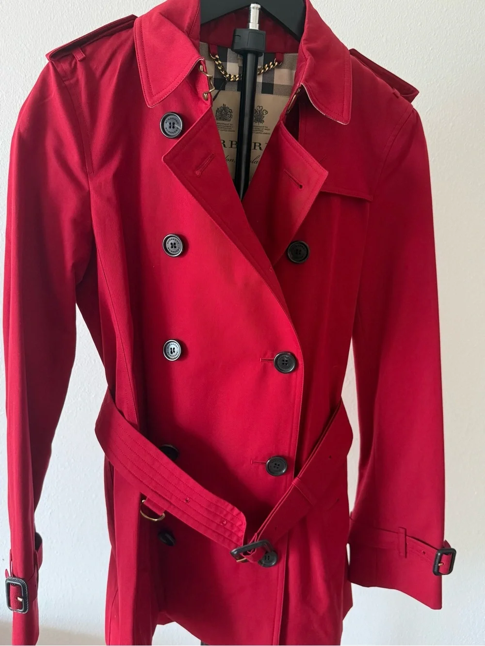 Burberry Red Double-Breasted Trench with Belt - Picture 2 of 5